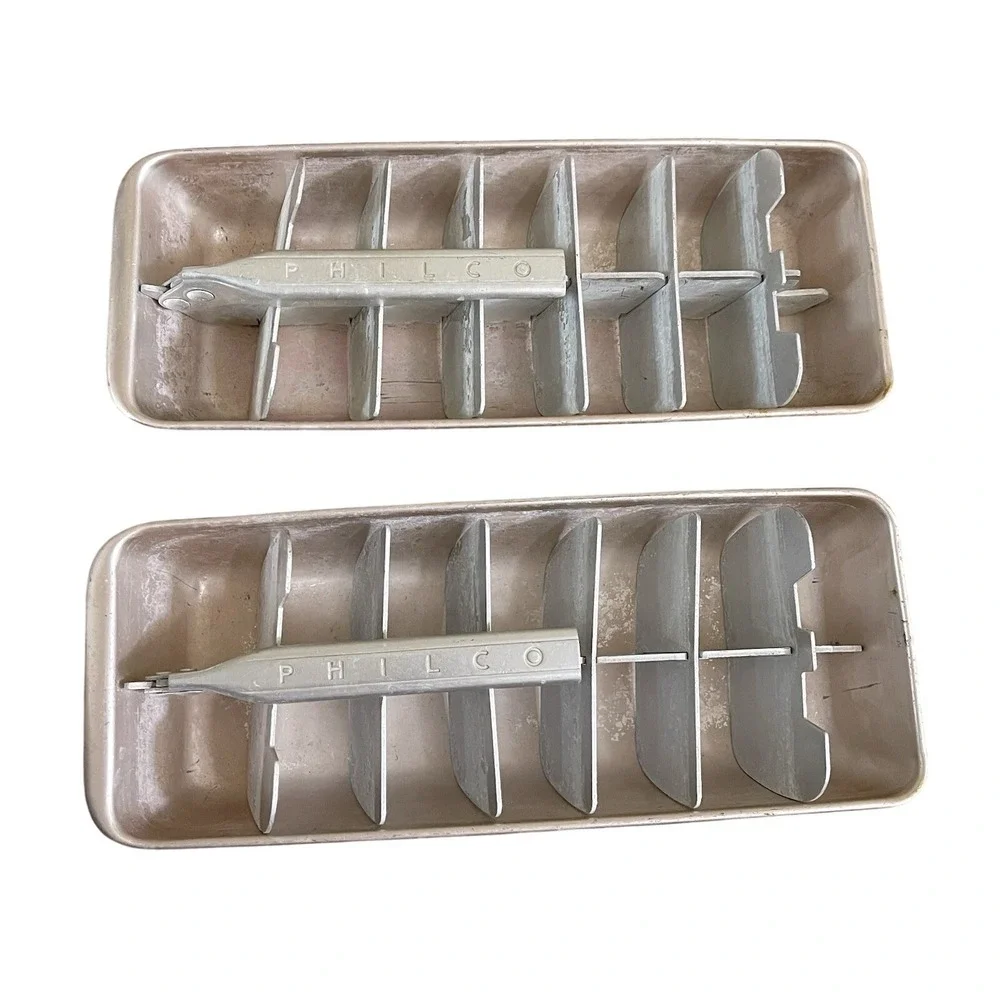 Vintage Philco Kitchen Aluminum Metal Ice Cube Trays, Set of 2
